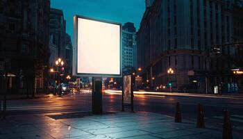 AI generated Empty Billboard on City Street at Night photo
