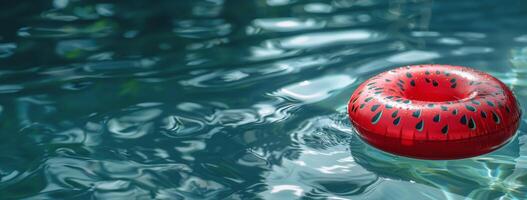 ai generado dos inflable flotadores flotante en un piscina foto