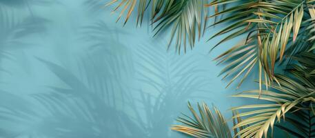 ai generado grupo de palma hojas en contra azul antecedentes foto