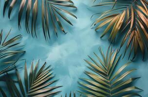 ai generado palma hojas en contra un azul antecedentes foto