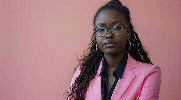 AI generated Woman in Pink Jacket and Glasses photo