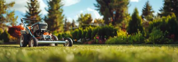 AI generated Lawn Mower on Lush Green Field photo