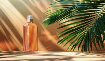 AI generated Bottle of Liquid Next to Palm Tree photo