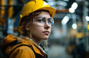 AI generated Woman Wearing Hard Hat and Safety Glasses photo