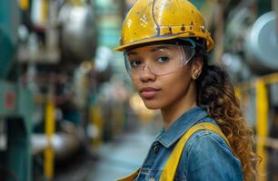 AI generated Woman Wearing Hard Hat and Safety Glasses photo