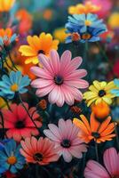 AI generated Cluster of Flowers Growing in Grass photo