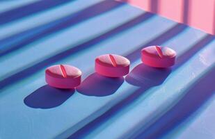 AI generated Three Pink and Blue Pills on a Pink and Blue Background photo