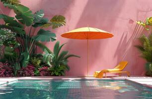 AI generated Pool With Yellow Umbrella photo