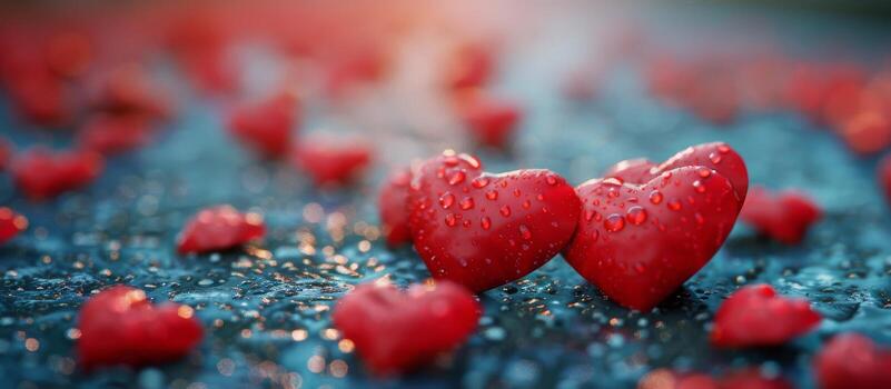 AI generated Red Hearts on Table photo