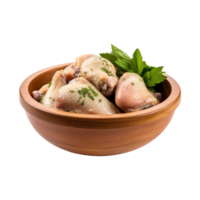 AI generated Fresh raw chicken in wooden bowl isolated on transparent background png