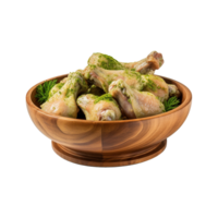 AI generated Fresh raw chicken in wooden bowl isolated on transparent background png