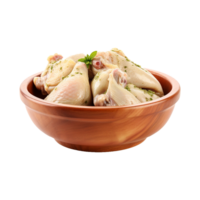 AI generated Fresh raw chicken in wooden bowl isolated on transparent background png