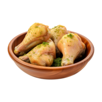 AI generated Fresh raw chicken in wooden bowl isolated on transparent background png