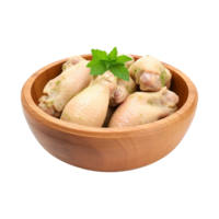 AI generated Fresh raw chicken in wooden bowl isolated on transparent background png