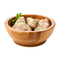 AI generated Fresh raw chicken in wooden bowl isolated on transparent background png