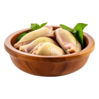 AI generated Fresh raw chicken in wooden bowl isolated on transparent background png