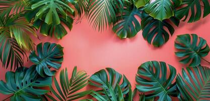 AI generated Green Leaves on Pink Wall photo