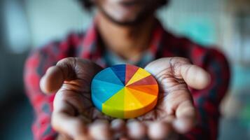 AI generated Man Holding Colorful Wheel and Smiling photo