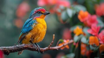 AI generated Colorful Bird Perched on Tree Branch photo