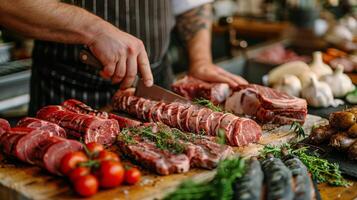 AI generated Person Cutting Up Meat on a Cutting Board photo