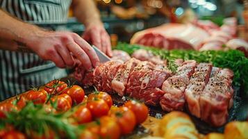 AI generated Person Cutting Up Meat on a Cutting Board photo
