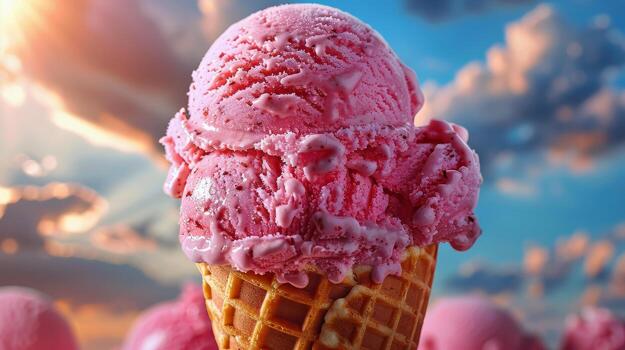 AI generated A Scoop of Ice Cream in a Waffle Cone photo