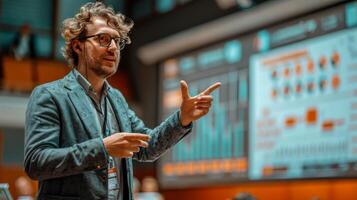 AI generated Man Giving Presentation in Front of Screen photo