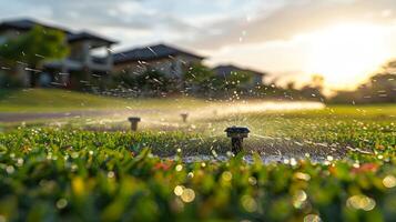 AI generated Sprinkler Spraying Water on Lawn photo