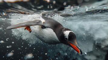 AI generated Penguin Splashing in Water on Rainy Day photo