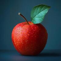 AI generated Red Apple With Green Leaf photo