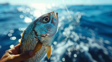 ai generado persona participación pescado en mano foto