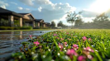 AI generated Sprinkler Spraying Water on Lawn photo