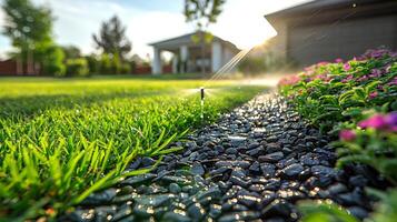 AI generated Sprinkler Spraying Water on Lawn photo