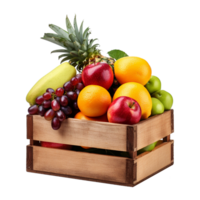 AI generated Fruits in wooden box isolated on transparent background png