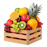 AI generated Fruits in wooden box isolated on transparent background png