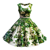 AI generated Floral patterned retro green dress isolated on transparent background png