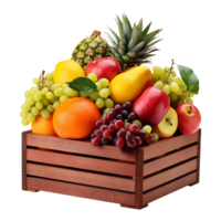 AI generated Fruits in wooden box isolated on transparent background png