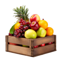ai generiert Früchte im hölzern Box isoliert auf transparent Hintergrund png