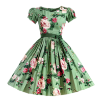 AI generated Floral patterned retro green dress isolated on transparent background png