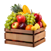 AI generated Fruits in wooden box isolated on transparent background png