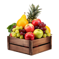 AI generated Fruits in wooden box isolated on transparent background png