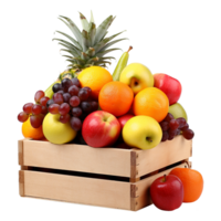 AI generated Fruits in wooden box isolated on transparent background png