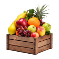 ai généré des fruits dans en bois boîte isolé sur transparent Contexte png