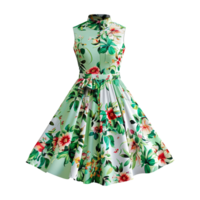 AI generated Floral patterned retro green dress isolated on transparent background png