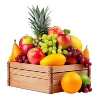 AI generated Fruits in wooden box isolated on transparent background png