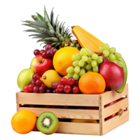 AI generated Fruits in wooden box isolated on transparent background png