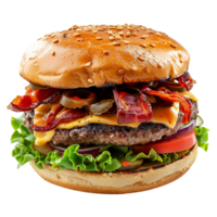 ai generado Fresco hamburguesa aislado en transparente antecedentes png