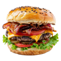 ai generado Fresco hamburguesa aislado en transparente antecedentes png