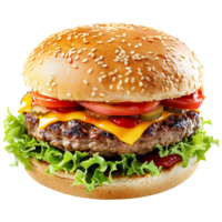 ai generado Fresco hamburguesa aislado en transparente antecedentes png