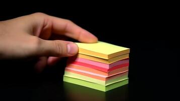 AI generated Hand pulling sticky note from a stack photo